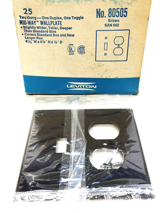 Leviton MID-WAY Brown 2-Gang/1-Duplex/1-Toggle Wall Plate 80505 [Lot of 25] NOS