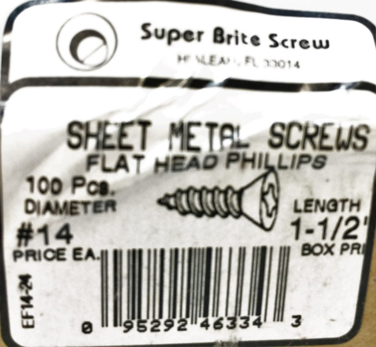 Super Brite #14 Flathead Phillips Sheet Metal Screws 1-1/2" 5305-20 (100pcs) NOS