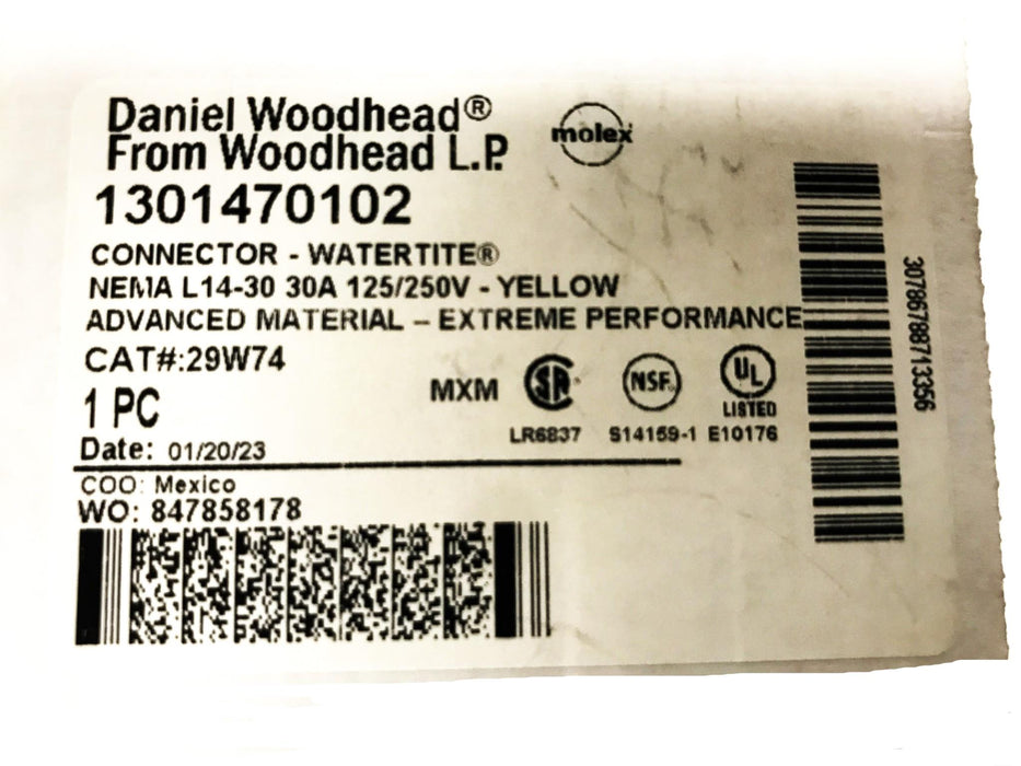 Woodhead Yellow Watertight Connector 1301470102 NOS