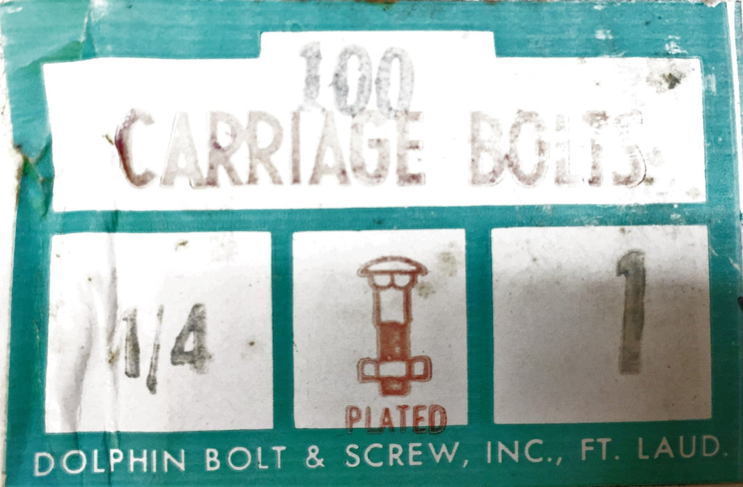 Dolphin Bolt and Screw 1/4 X 1" Plated Carriage Bolt 5306-01 (100pcs.) NOS