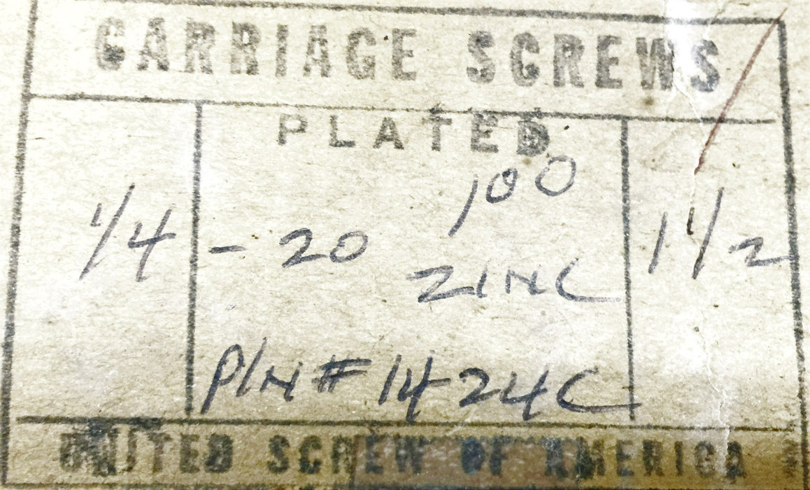 United Screw of America 1/4-20X1-1/2"(5306-03) Carriage Screw 1424C (100pcs) NOS