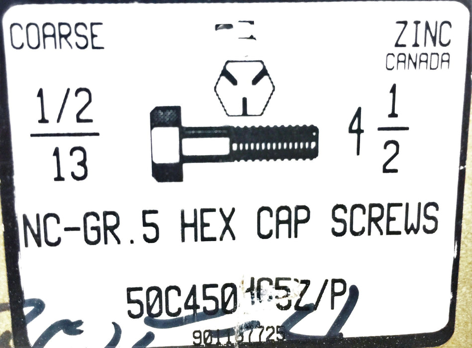 Unbranded 1/2-13 X 4-1/2" Hex Cap Screw 5305-429 [Lot of 13] NOS