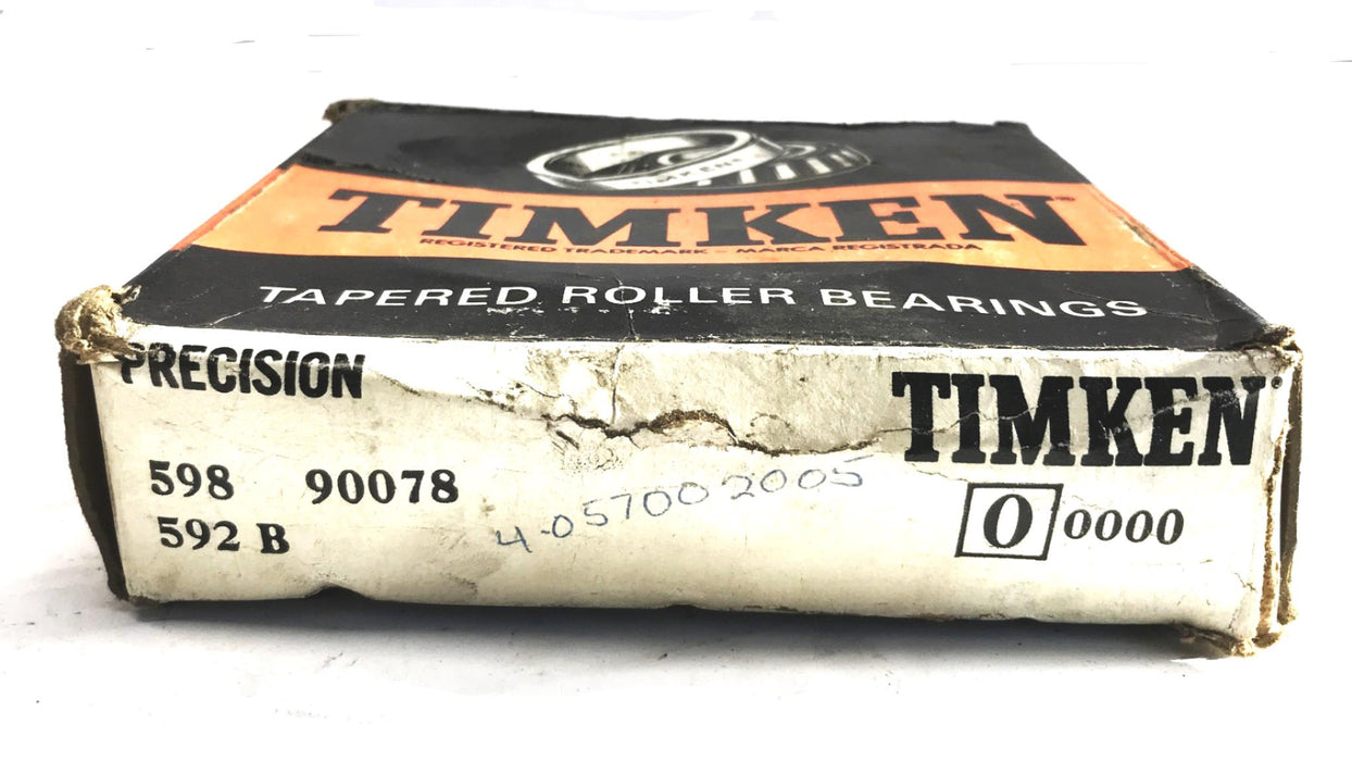 Timken Tapered Roller Bearing Cone and Cup Set 598-90078 NOS