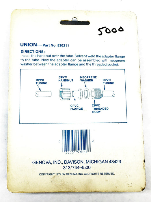 Genova 1/2 Inch CPVC Union Solvent 530211 [Lot of 2] NOS