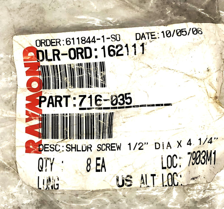 Raymond 1/2X4-1/4 Inch Shoulder Screw 716-035 NOS