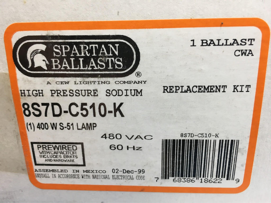 Spartan Ballast Kit 8S7D-C510-K INCLUDES 400W S-51 HPS Lamp NOS