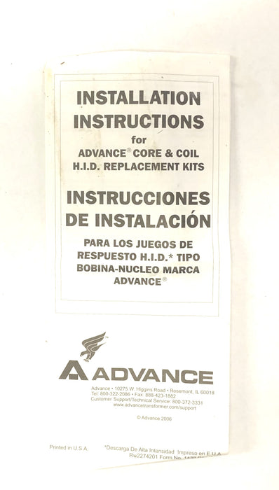 Advance Metal Halide Core Coil Ballast Kit Missing Capacitor 71A5993-001D NOS