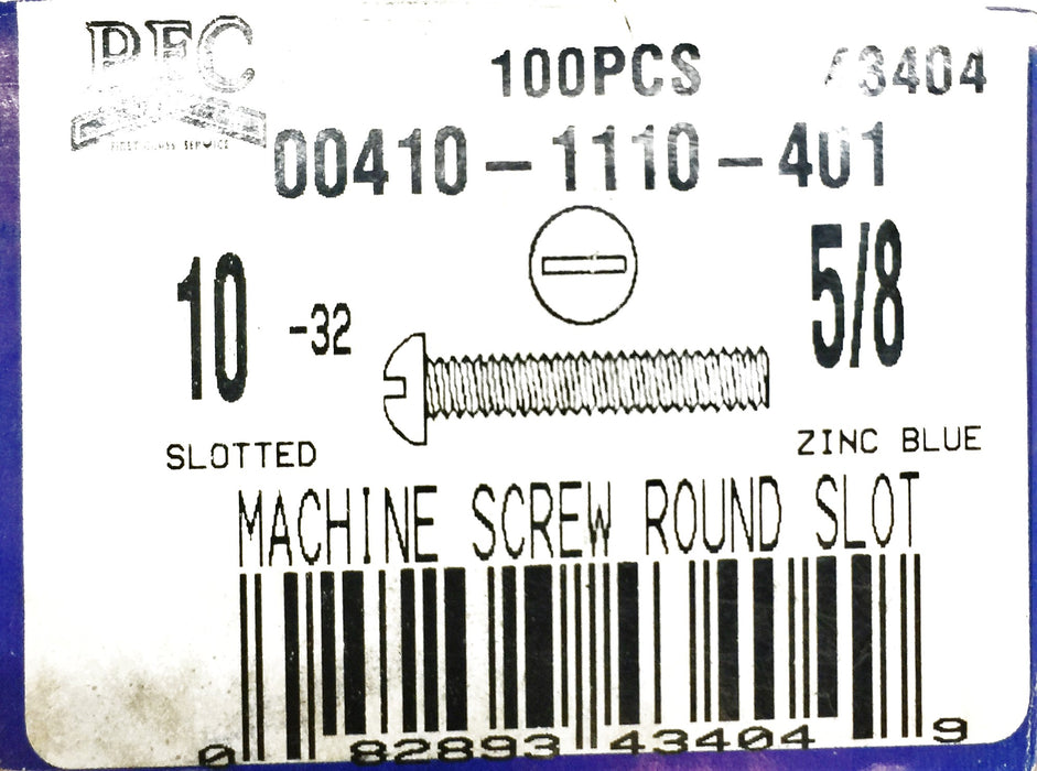 PFC 10-32 X 5/8" Machine Screw Flat Slot 5305-297 (100pcs.) NOS