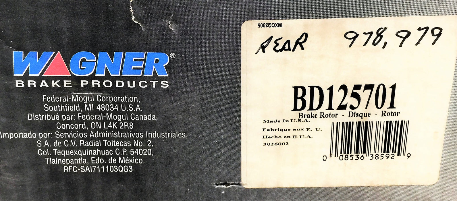 WAGNER Rear Brake Rotor BD125701 NOS