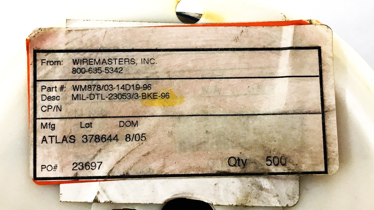 Atlas Electrical Hookup Wire, 500 Foot Roll, MIL-DTL-23053/3-BKE-96 NOS