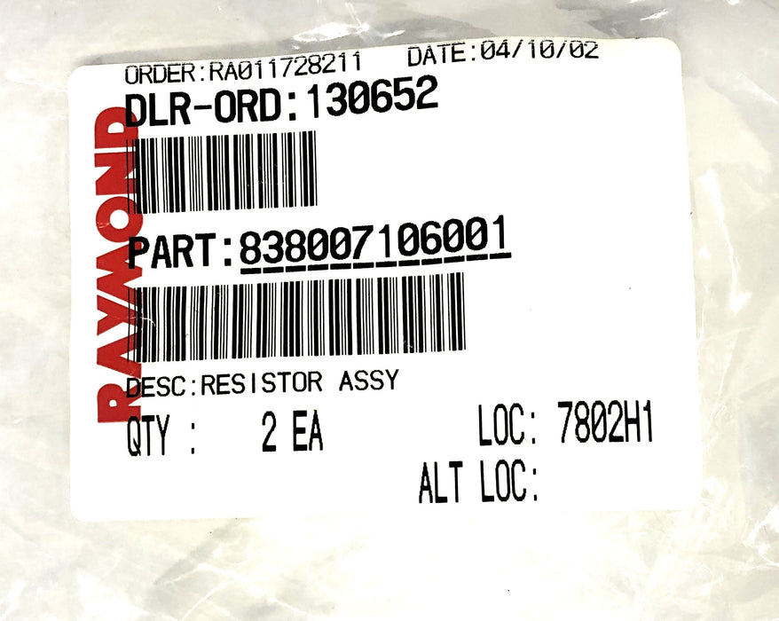 Raymond Resistor Assembly 838-007-106/001 NOS