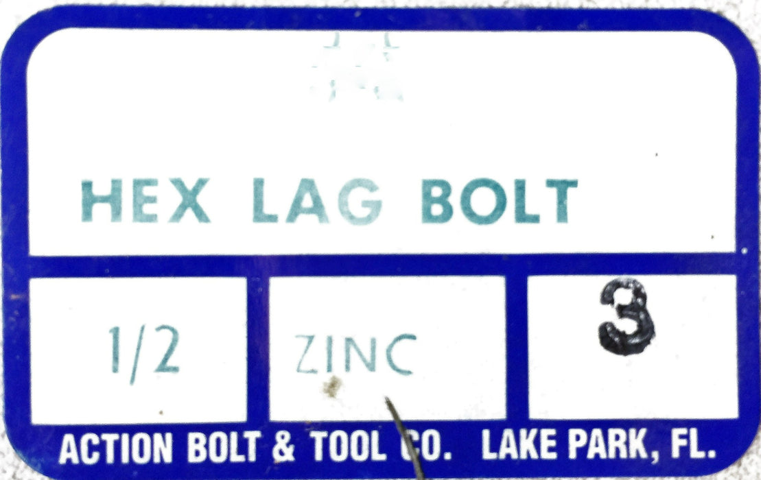 Action Bolt and Tool 1/2 X 3" Hex Lag Bolt 5305-376 (34pcs) NOS