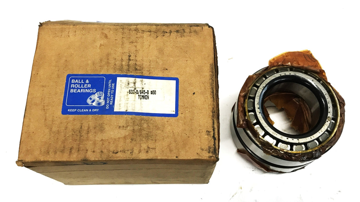 Timken Tapered Roller Bearing 2 Cone and Double Cup Assembly 632D/645B NOS