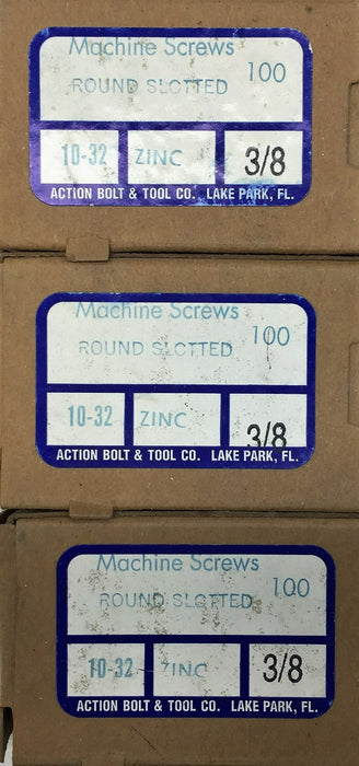 Action Bolt & Tool 10-32X3/8" Round Slotted Screw (100pcs) 5305-293[Lot of 3]NOS