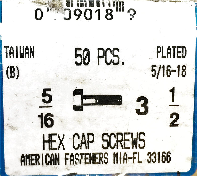 American Fasteners 5/16-18X3-1/2" Plated Hex Cap Screw 5305-361 (50pcs) NOS