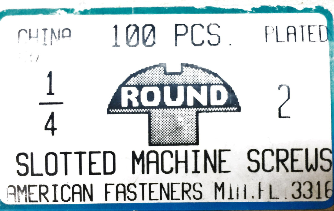 American Fasteners 1/4 X 2" Round Slotted Machine Screw 5305-341 (100pcs.) NOS
