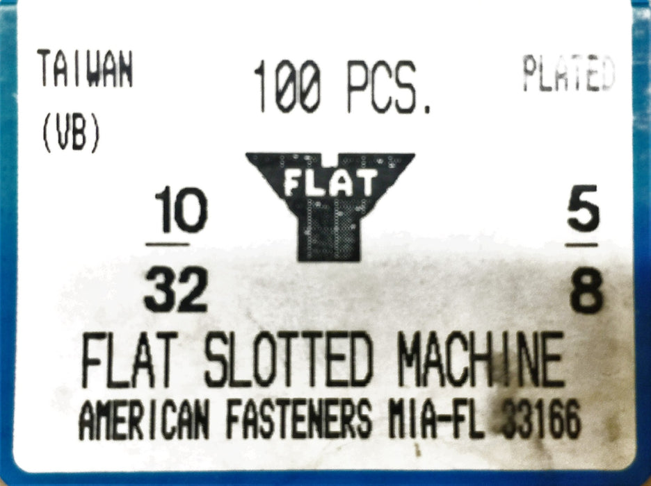 American Fasteners 10/32 X 5/8 Flat Slotted Machine 5305-296 (200pcs) NOS