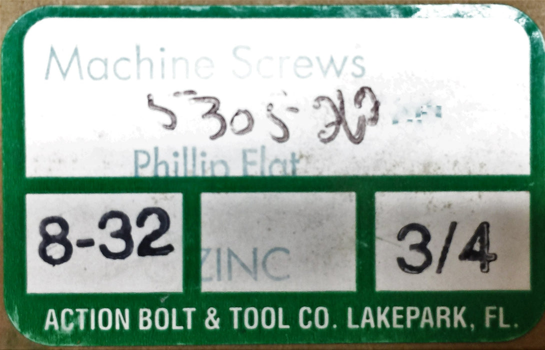 Action Bolt and Tool 8-32X3/4" Phillips Flat Machine Screw 5305-262 (200pcs) NOS