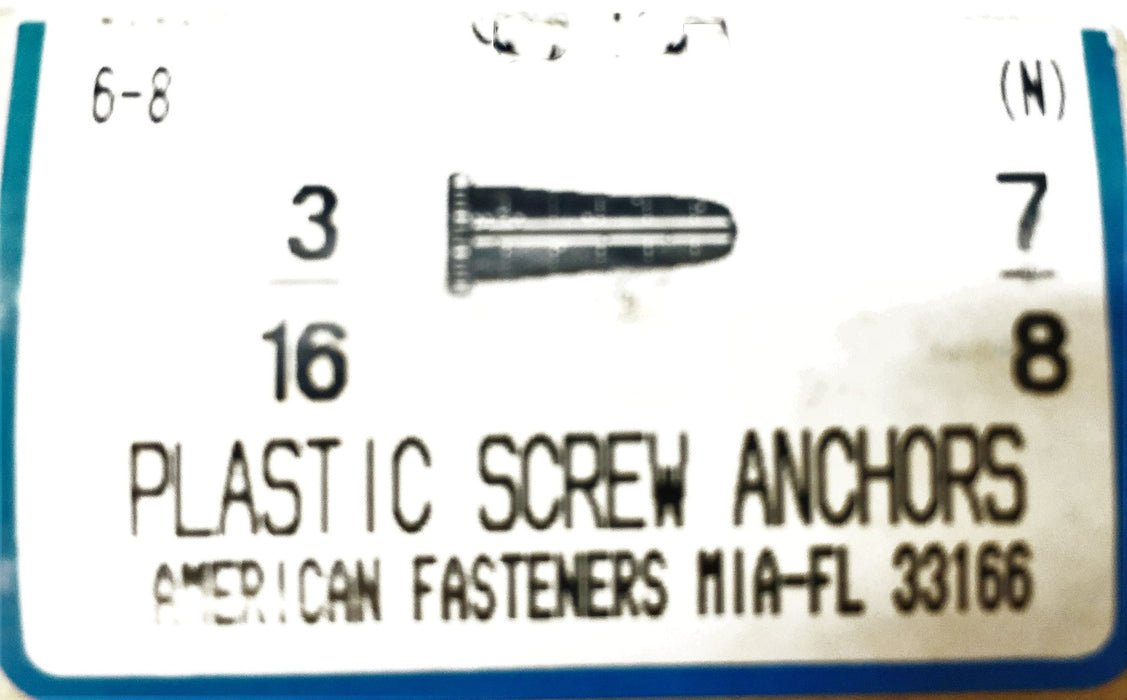 American Fasteners 3/16 X 7/8 Grey Plastic Wall Anchor 5325-07 (100pcs) NOS