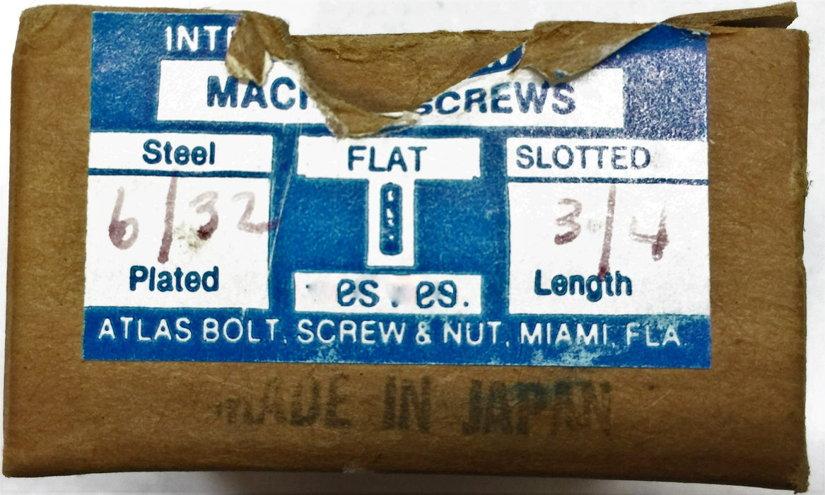 Atlas Bolt and Tool 6/32 X 3/4" Slotted Flat Machine Screw 5305-244 (248pcs) NOS