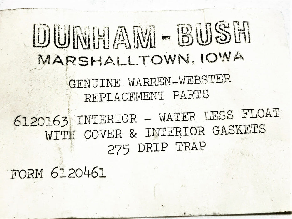 Webster Water Interior Repair Kit (without Float) 6120461 NOS