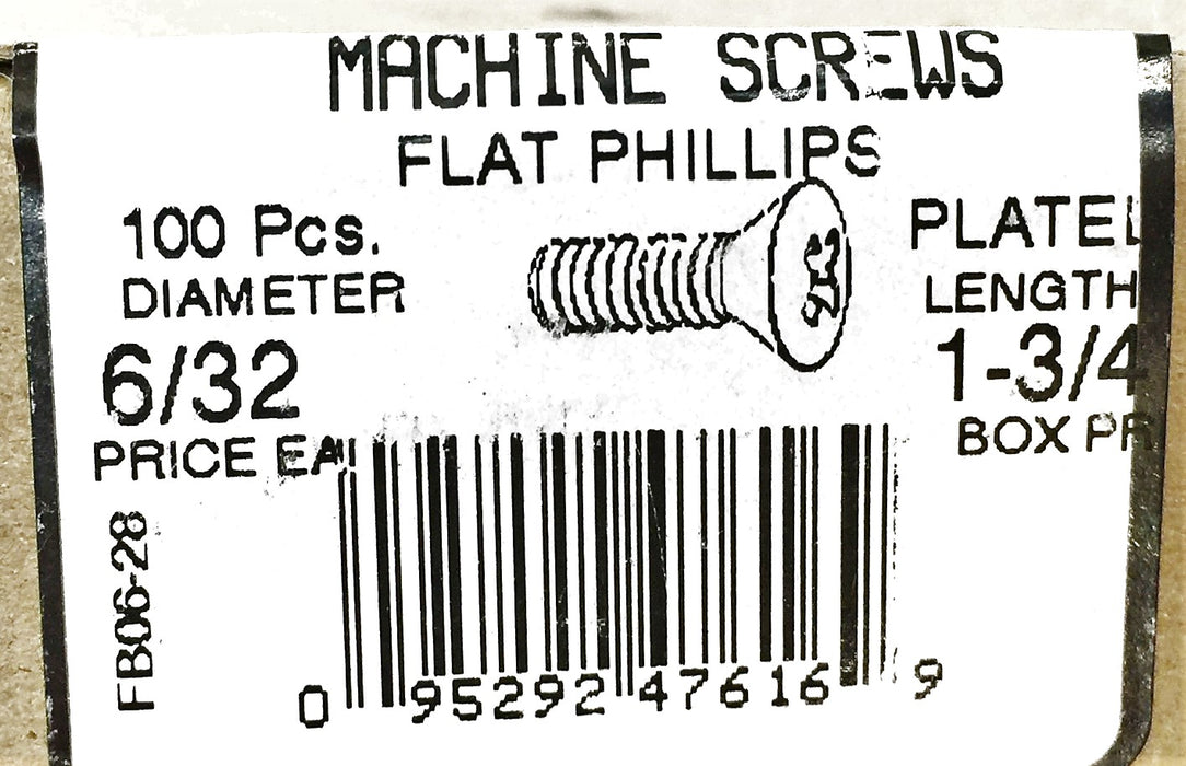 Super Brite Screw 6/32 X 1-3/4" Flat Phillip Machine Screw 5305-250 (100pcs) NOS