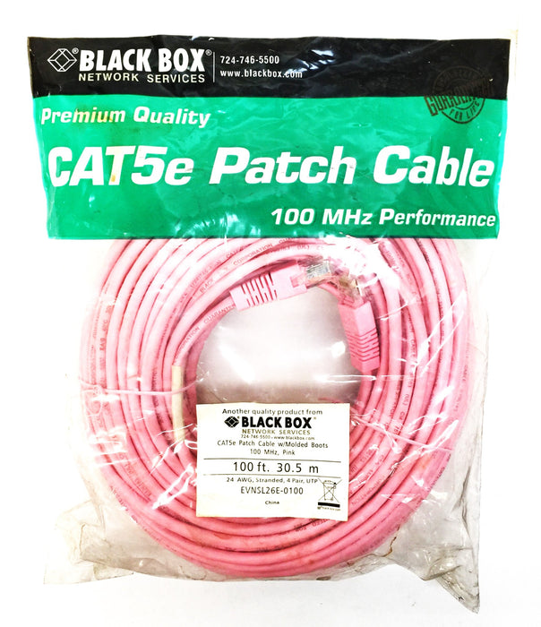 Black Box 100' Pink CAT5e Patch Cable w/Molded Boots EVNSL26E-0100 NOS