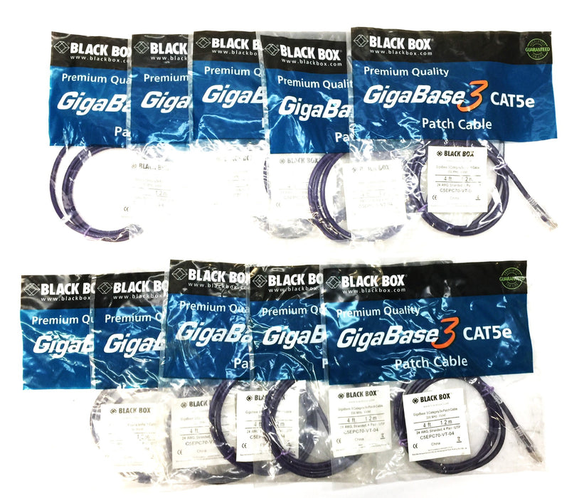 Black Box 4' Violet GigaBase 3 CAT5e Patch Cable C5EPC70-VT-04 [Lot of 10] NOS