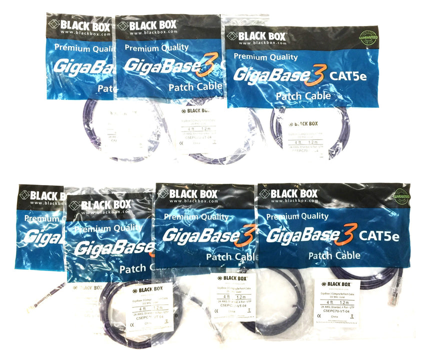 Black Box 4' Violet GigaBase 3 CAT5e Patch Cable C5EPC70-VT-04 [Lot of 7] NOS