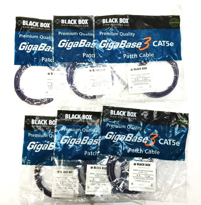 Black Box 4' Violet GigaBase 3 CAT5e Patch Cable C5EPC70-VT-04 [Lot of 6] NOS