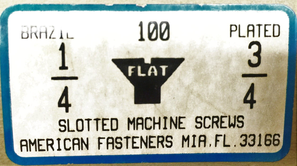 American Fasteners 1/4 X 3/4" Slotted Machine Screw 5305-332 (100pcs) NOS