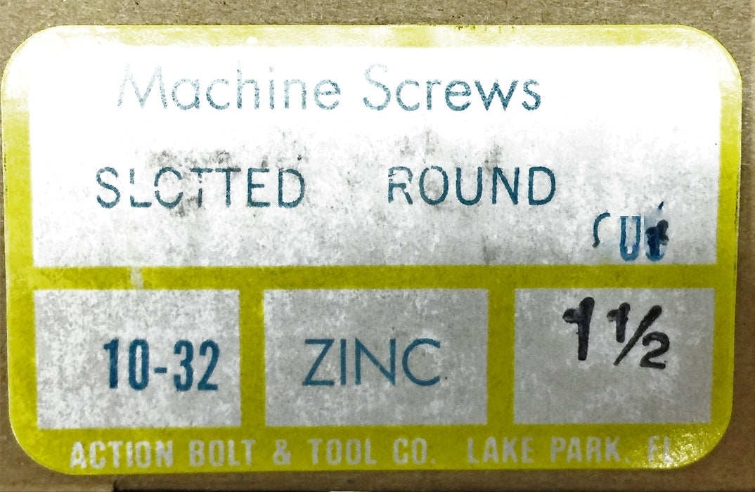 Action Bolt and Tool 10-32X1-1/2" Slotted Round Machine Screw 5305-303 (300pcs)