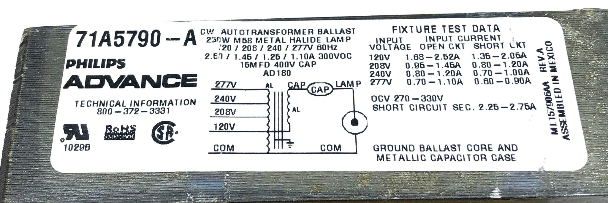 Philips Advance Core and Coil Metal Halide Ballast Kit 71A5770-001D -NOS-