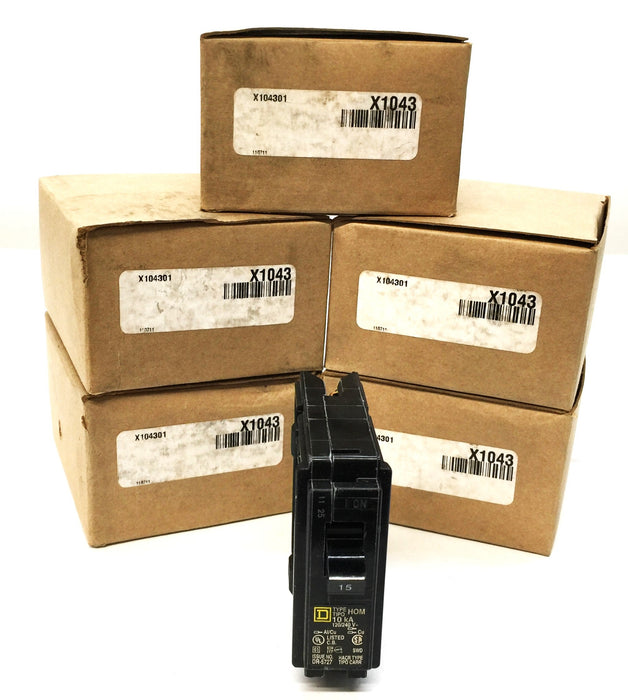 SQUARE D 15Amp Circuit Breaker Type HOM DR-5727 (X1043) [Lot of 5] NOS