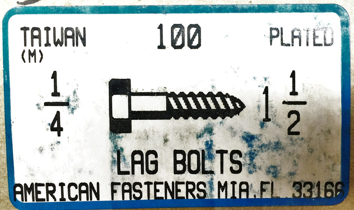 American Fastener 1/4 X 1-1/2" Plated Hex Head Lag Bolt 5305-348 (100pcs) NOS