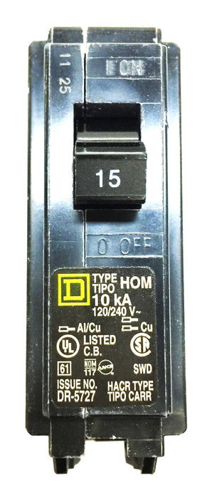SQUARE D 15Amp Circuit Breaker Type HOM DR-5727 (X1043) [Lot of 4] NOS
