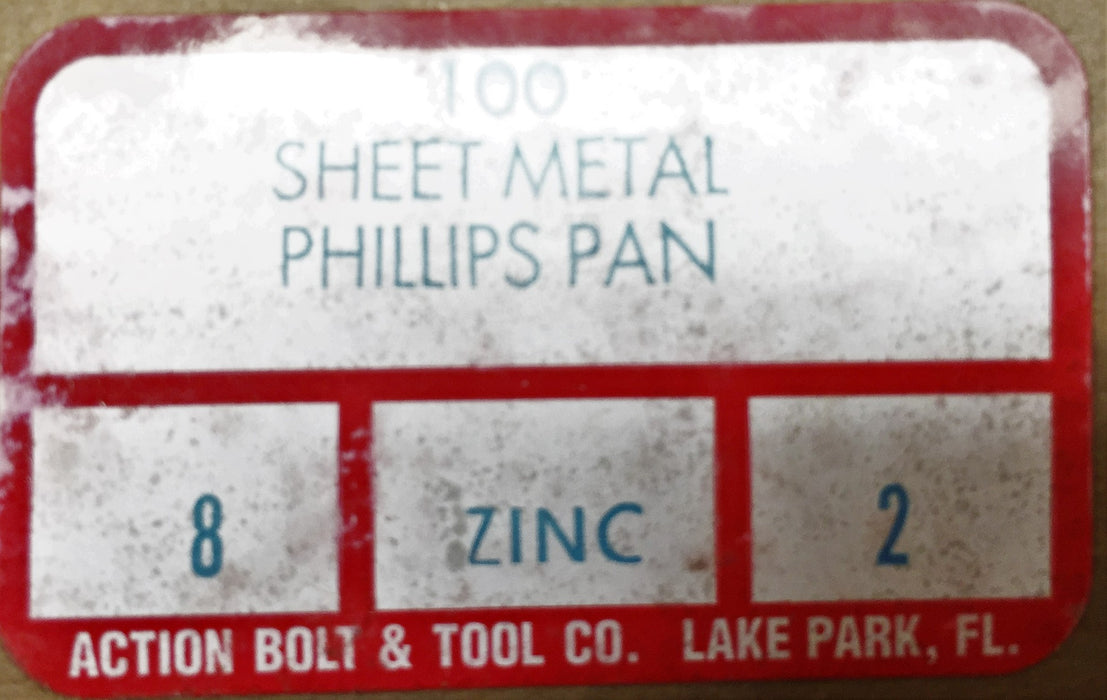 Action Bolt and Tool 8 X 2" Zinc Phillips Pan Screw 5305-60 (100pcs) NOS
