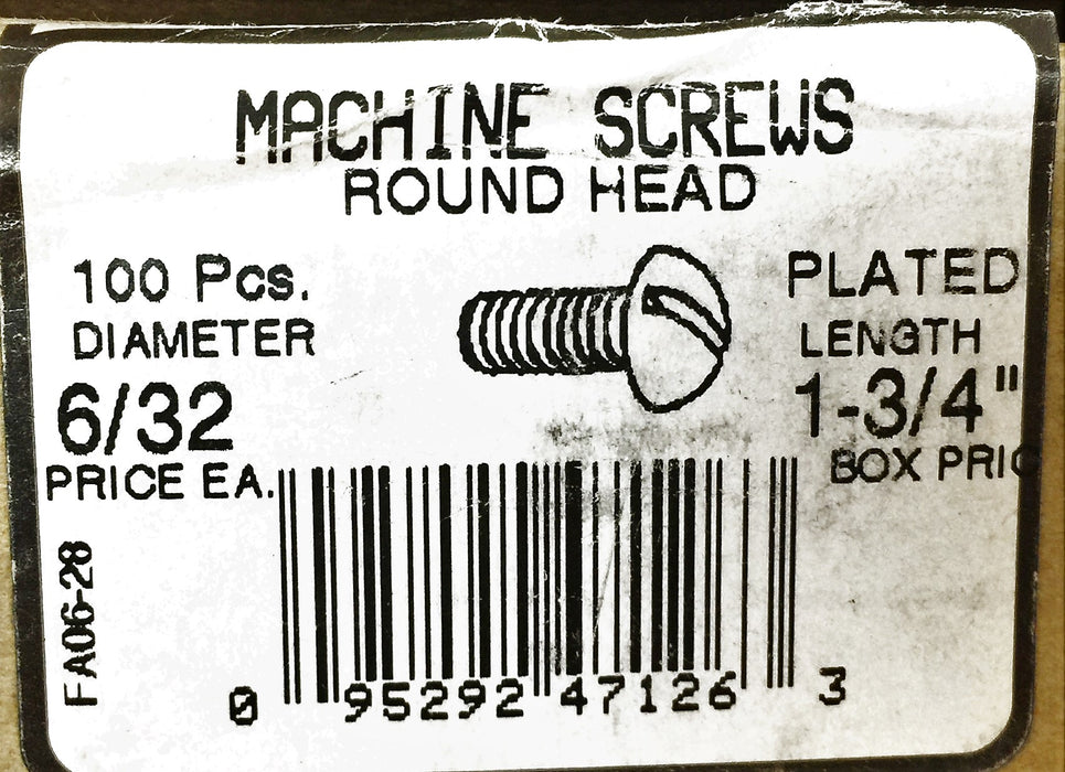 Super Brite Screw 6/32 X 1-3/4" Round Head Machine Screw 5305-251 (100pcs) NOS