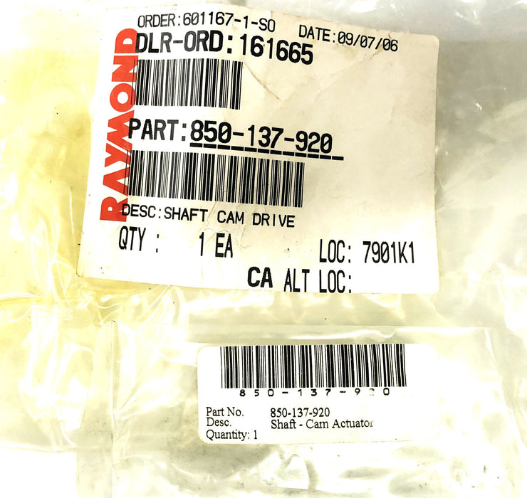 Raymond Cam Actuator/Drive Shaft 850-137-920 NOS