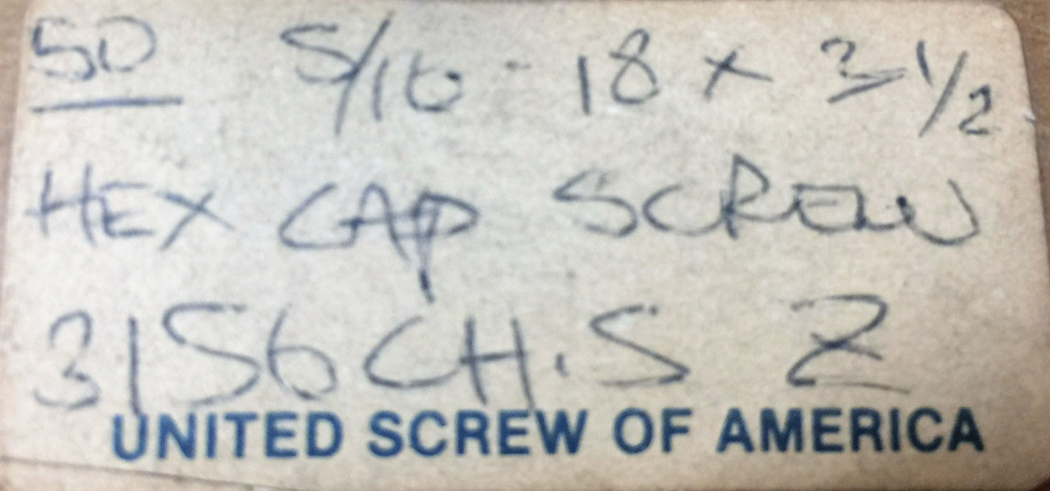 United Screw of America 5/16-18 x 2-1/2" Hex Cap Screw 5305-406 (50pcs) NOS