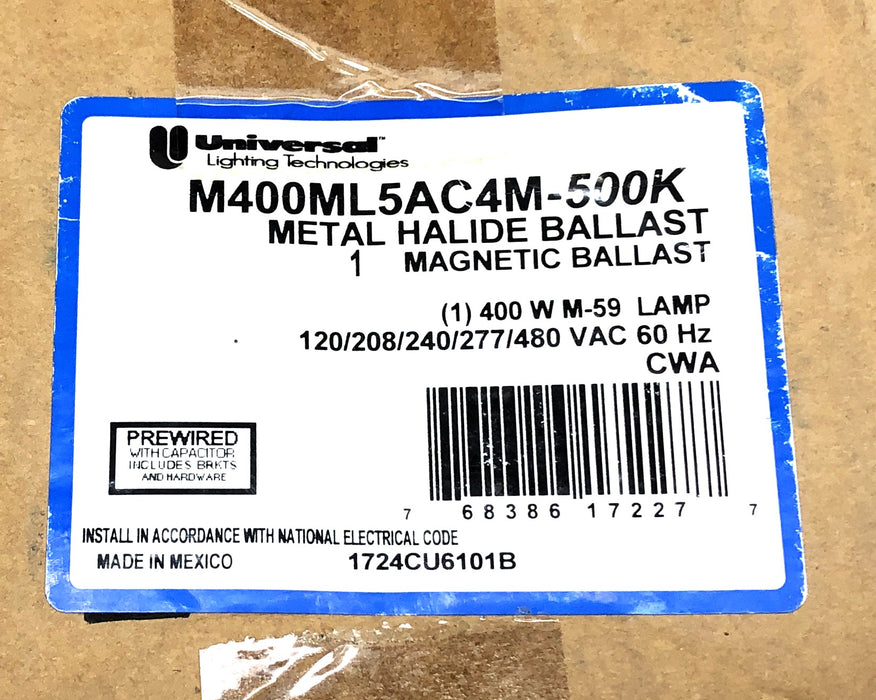 Universal Core And Coil Metal Halide Ballast (No Hardware) M400ML5AC4M-500K NOS