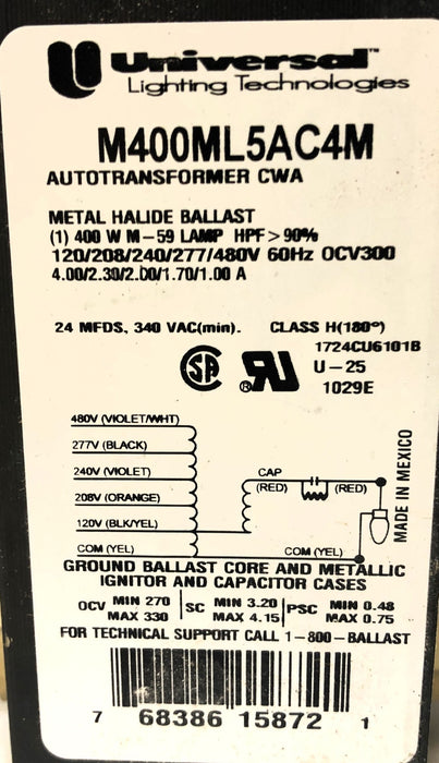 Universal Core And Coil Metal Halide Ballast Kit M400ML5AC4M-500K NOS