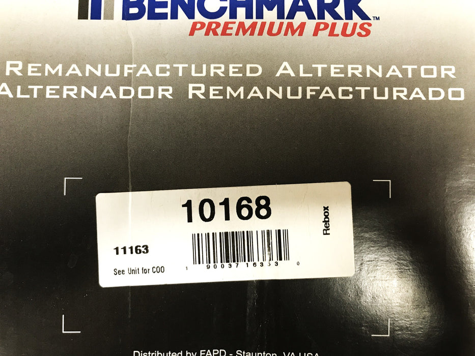Benchmark/Remy Remanufactured Alternator 10168/11163 REMANUFACTURED