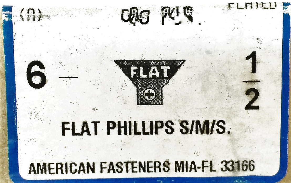 American Fastener 6 x 1/2" Flat Phillips S/M/S 703151 (500pcs) NOS