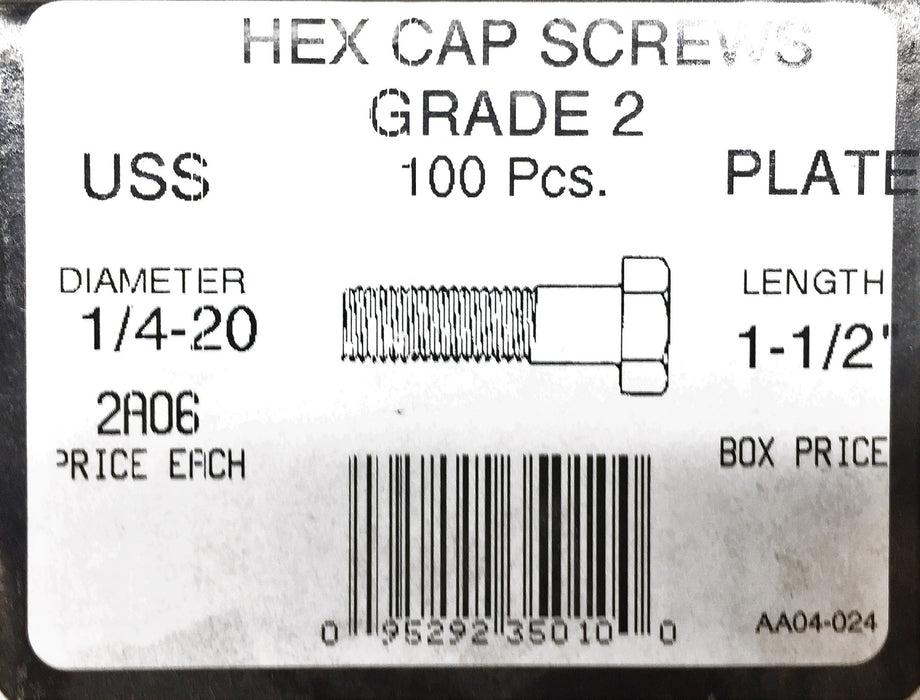 Super Brite Screw 1/4-20 X 1-1/2" Hex Cap Plated Screw 2A06 (100pcs) NOS
