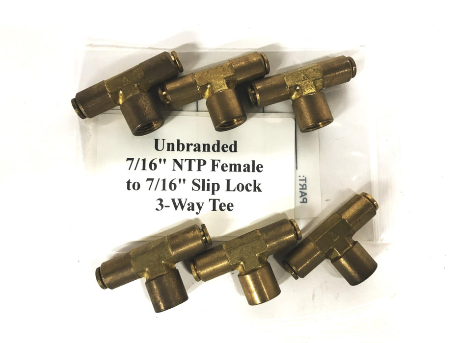 Unbranded Brass 3-Way Brass Tee 7/16 Female to 1/4 Slip Lock [Lot of 7] NOS