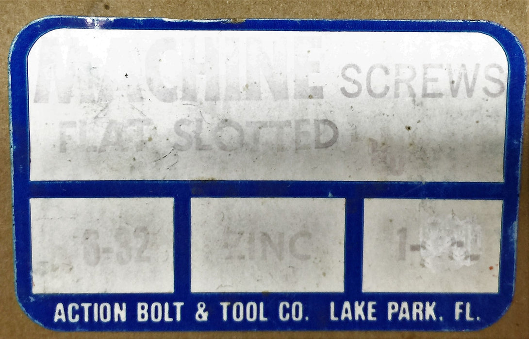 Action Bolt and Tool  6/32 X 1" Flat Slotted Machine Screw 5305-246 (200pcs) NOS