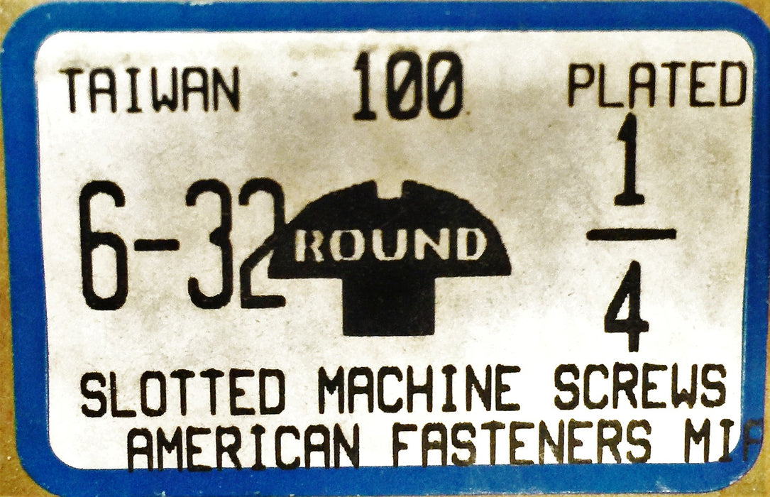 American Fasteners 6-32 X 1/4" Round Slotted Machine Screw 5305-237 (200pcs) NOS