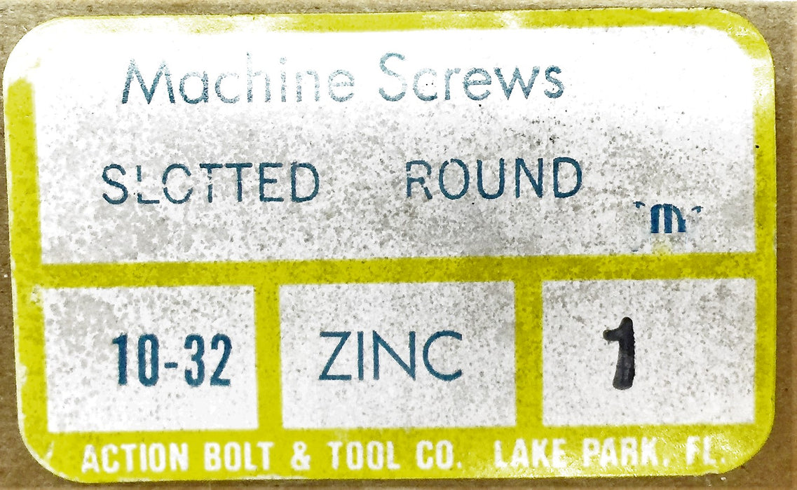 Action Bolt and Tool 10-32x1" Slotted Round Machine Screw 5305-301 (200pcs) NOS