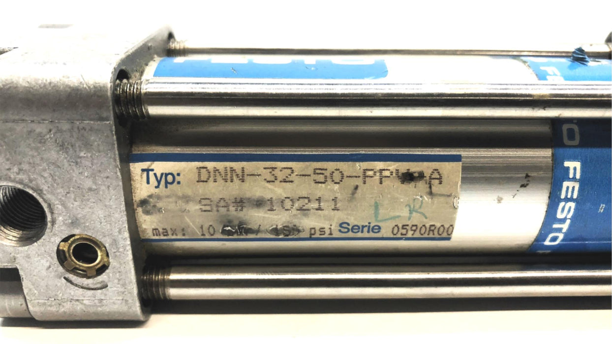 Festo 10 Bar / 180 PSI Pmax Pneumatic Cylinder DNN-32-50-PPV-A USED